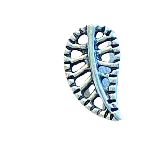 Silver Tone Leaf Stud Earrings - Picture 4 of 5